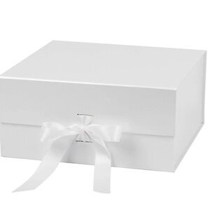 White Collapsible Gift Box with Satin Ribbon and Magnetic Lid